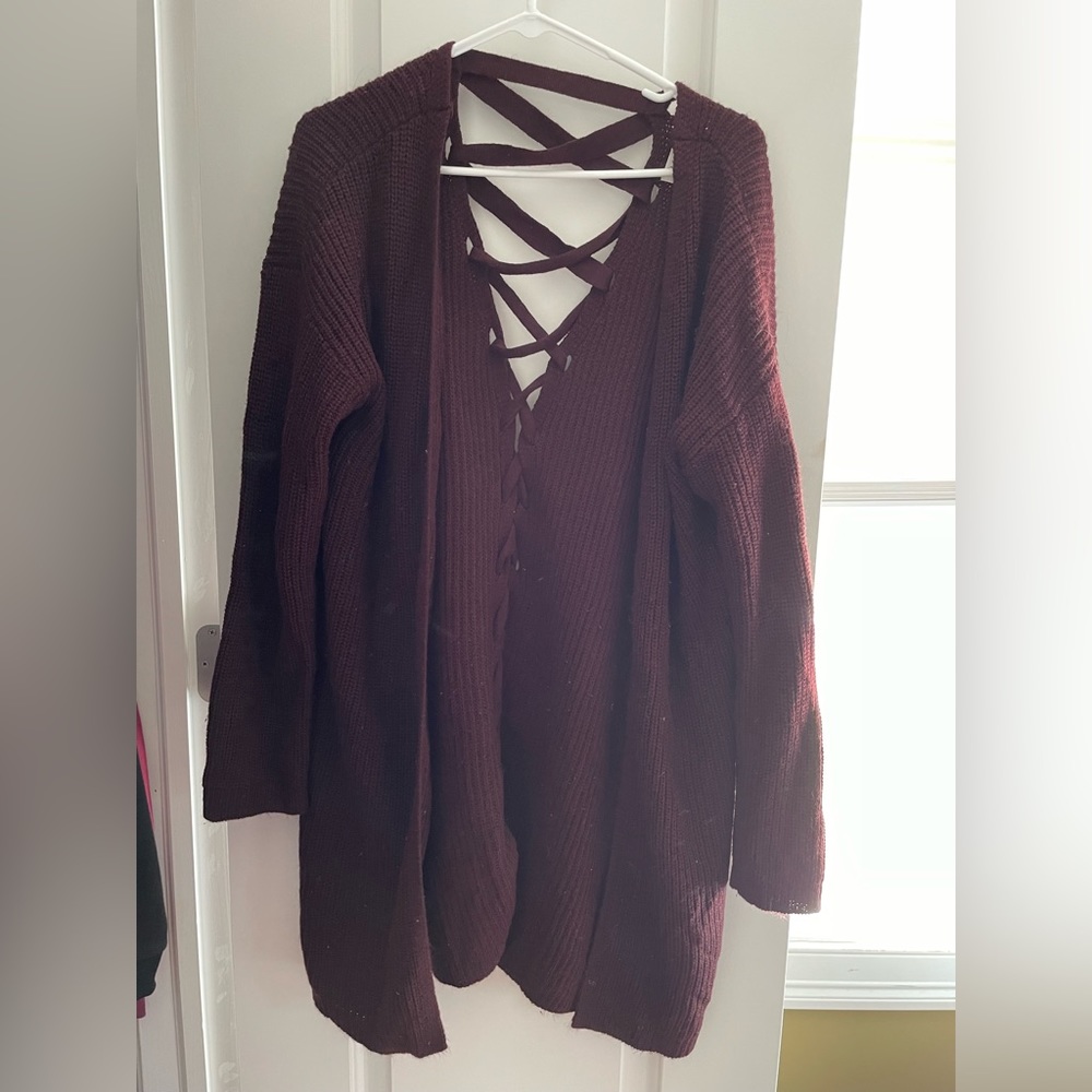 XL cardigan back crossover marroon
